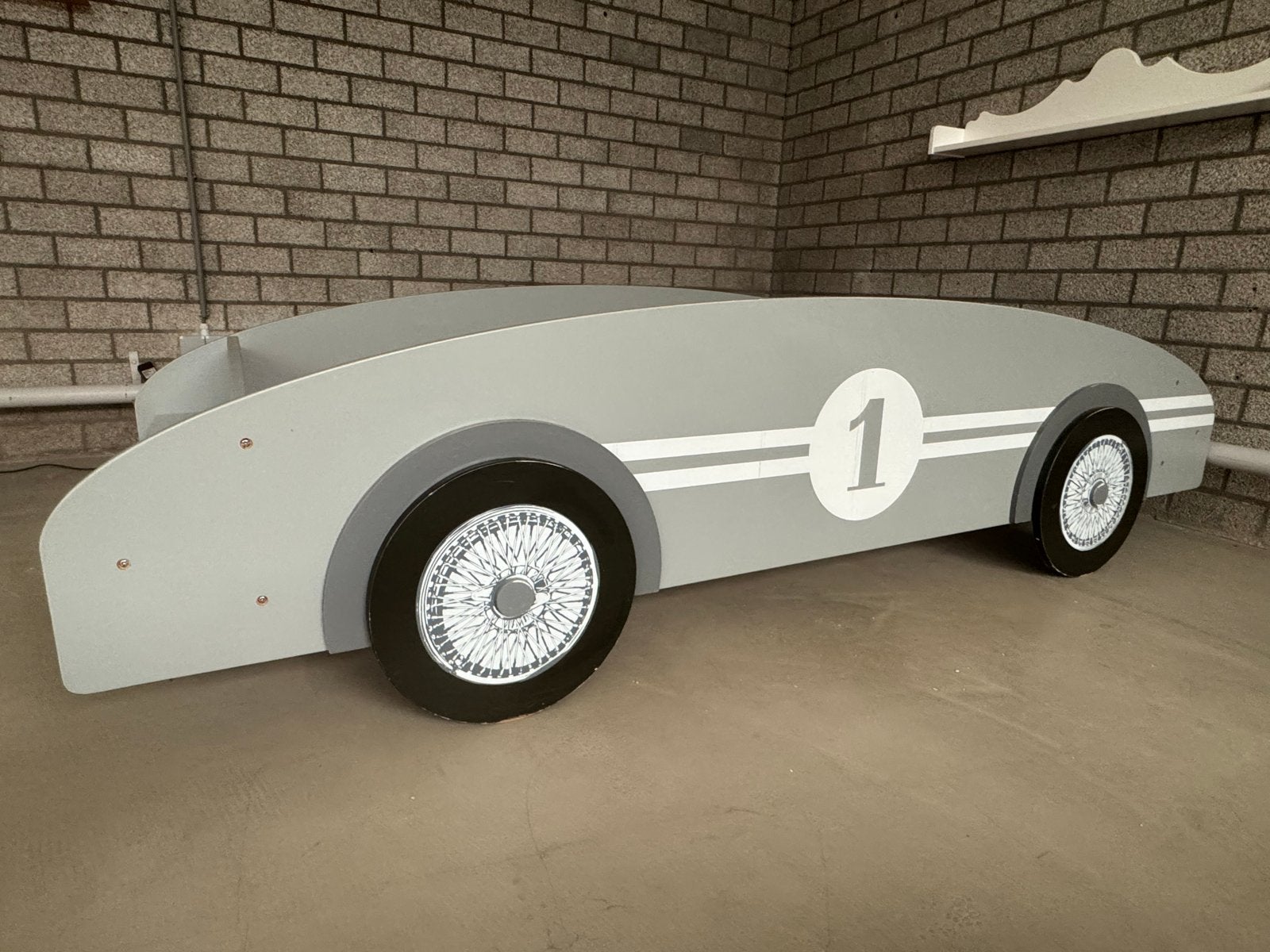 Kinderbed raceauto grijs met lattenbodem, Ophalen, Gebruikt, 90 cm, Eenpersoons