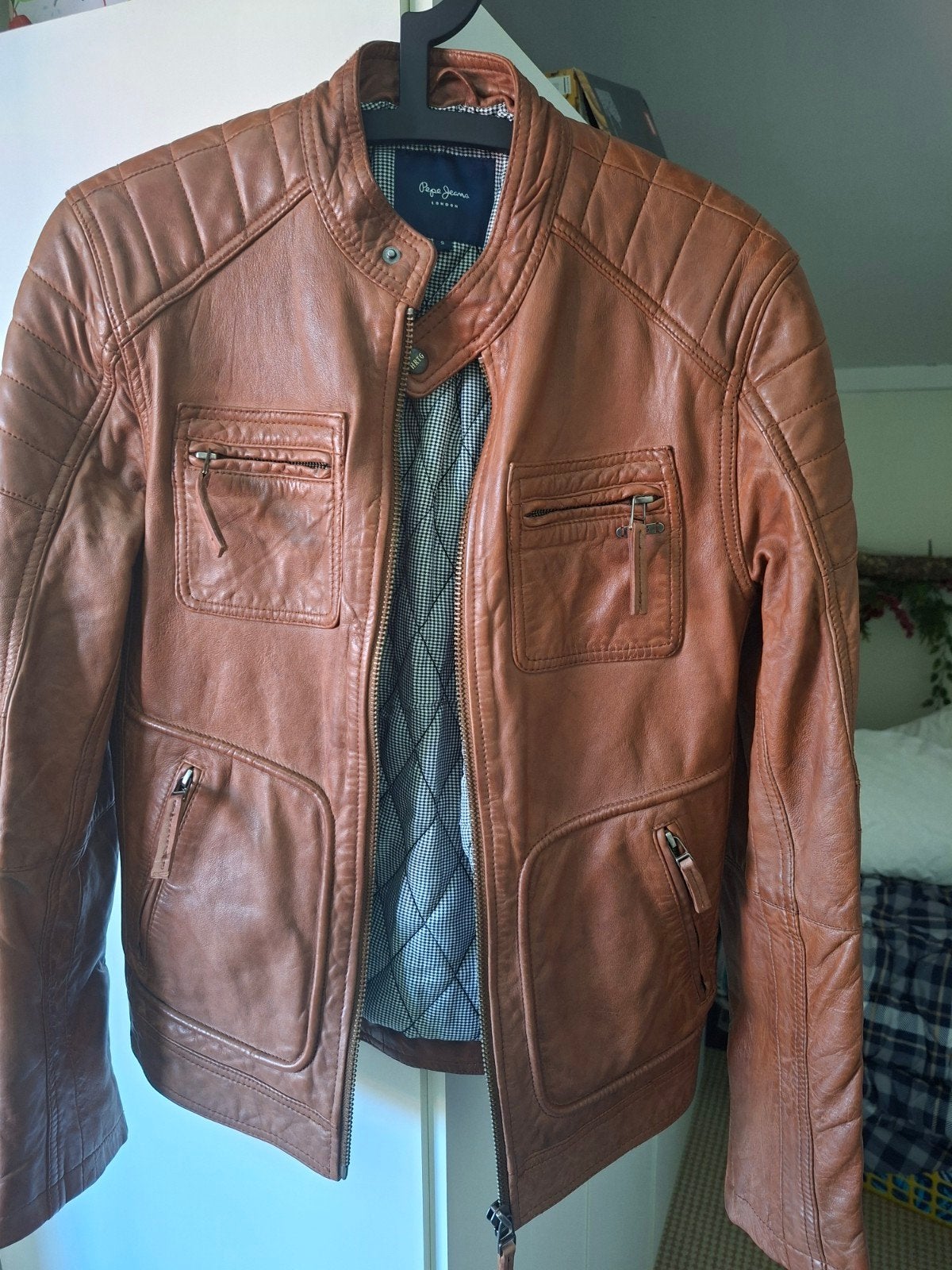 Pepe Jeans Newman RO Leren Jas - Cognac - Maat S, Ophalen of Verzenden