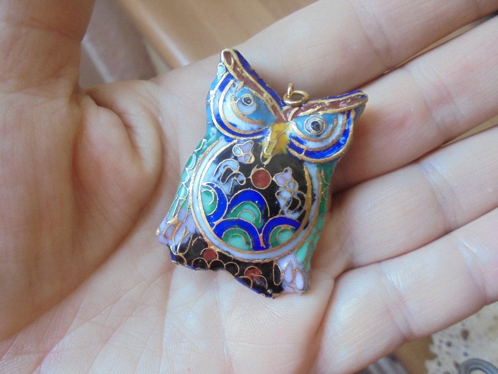 Vintage kettinghanger Chinese Cloisonne Uil 1980, Overige materialen, Overige kleuren, Ophalen of Verzenden, Zo goed als nieuw