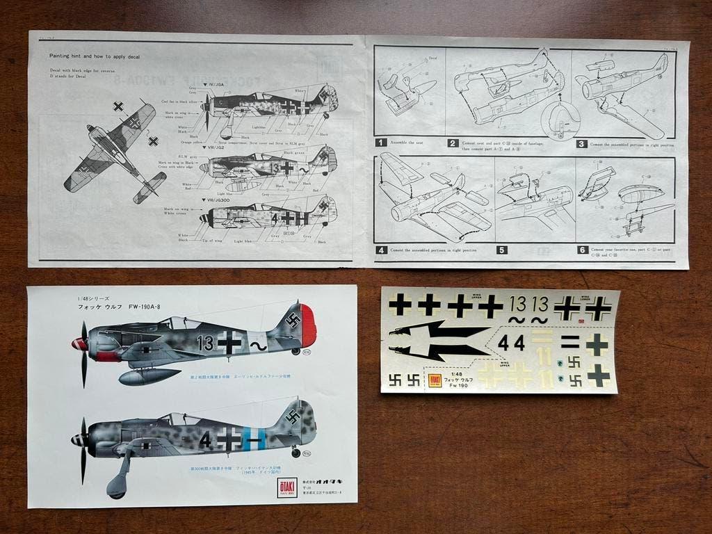 1x OTAKI Focke Wulf FW190A-8 originele decals en handleiding, Overige merken, Ophalen of Verzenden, Zo goed als nieuw, Groter dan 1:72
