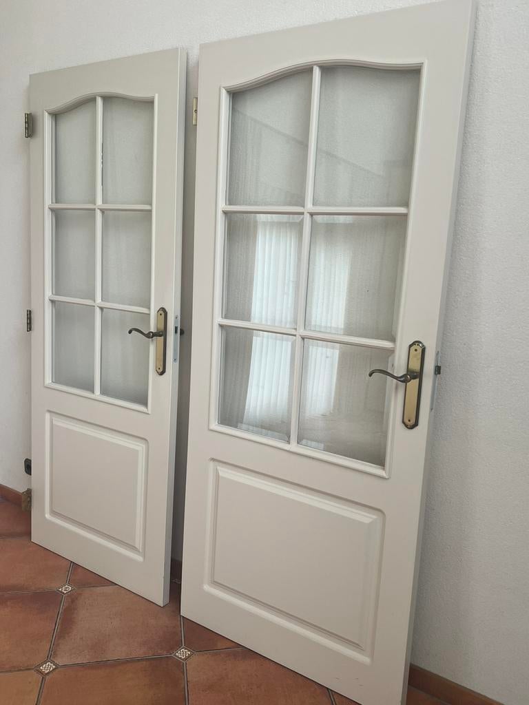 Twee mooie klassieke witte binnendeuren met glas (set), Ophalen, Gebruikt, 80 tot 100 cm, Binnendeur