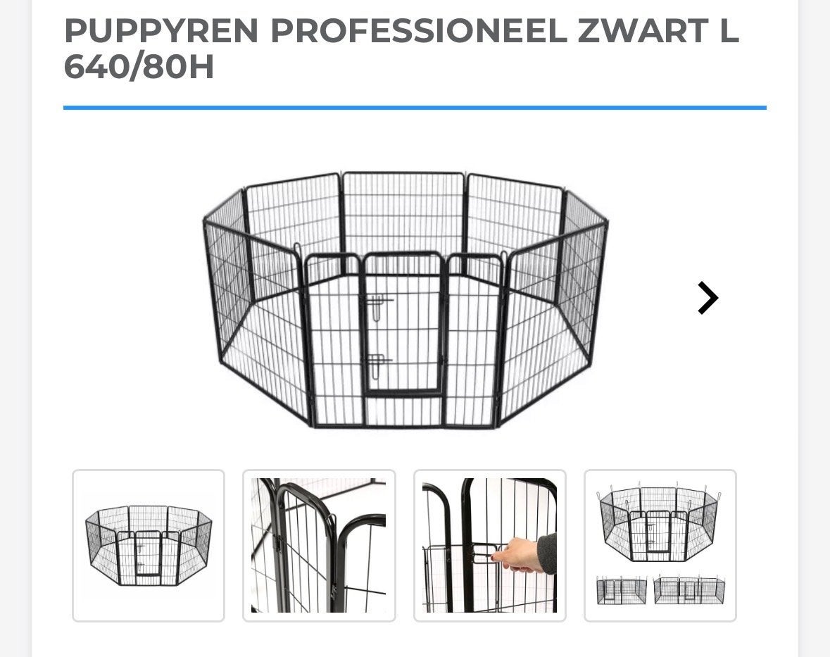 Puppyren Professioneel Zwart L 640/80H, Dieren en Toebehoren, Hondenbenches, Ophalen, Zo goed als nieuw