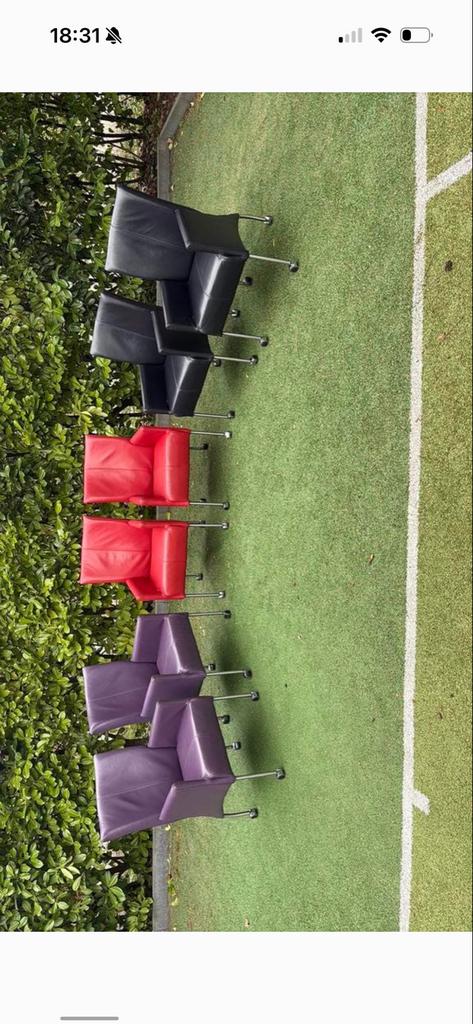 Set van 6  stoelen: zwart, rood en paars, Huis en Inrichting, Ophalen, Gebruikt, Overige kleuren