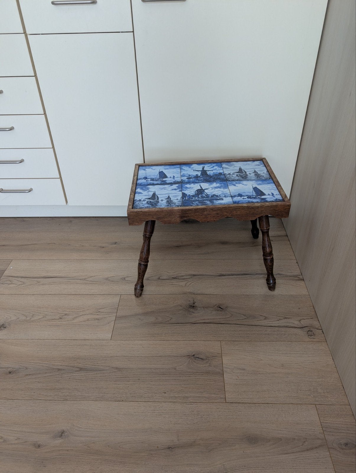 Delfts blauw bijzettafeltje, Ophalen of Verzenden, Hout