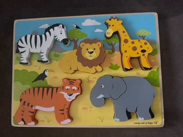 BigJigs houten puzzel Safari, Ophalen, Minder dan 10 stukjes, Zo goed als nieuw, Van hout