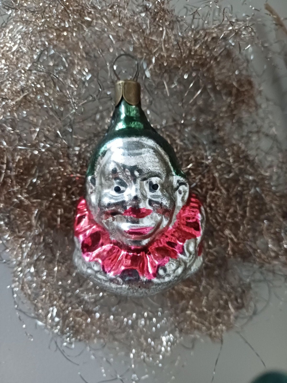 vintage kerstbal van glas clownshoofd, Diversen, Kerst, Ophalen of Verzenden, Zo goed als nieuw