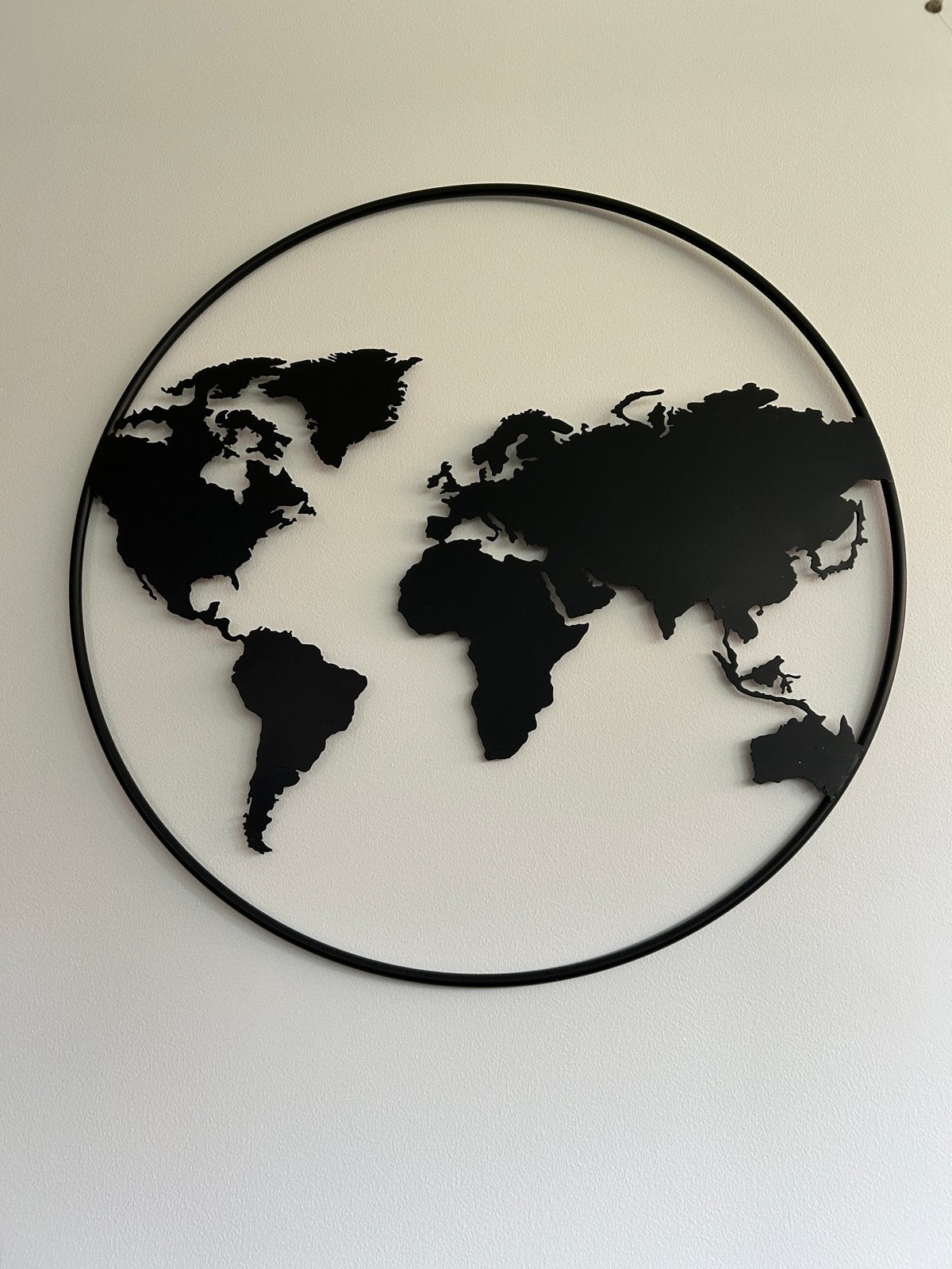 Wanddecoratie Wereldkaart - Mat Zwart Metaal, Ophalen, Metaal, Zwart, Modern