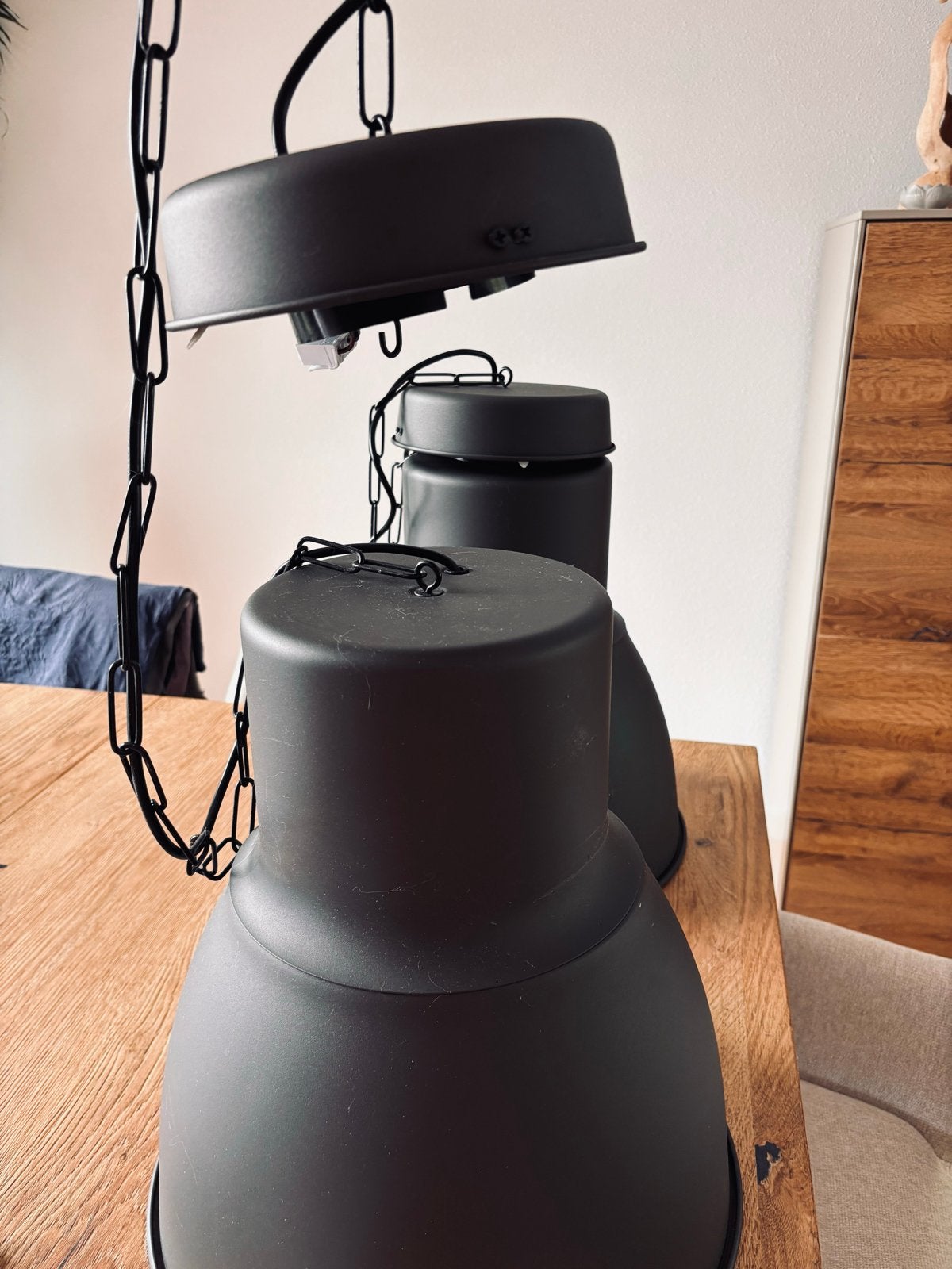 2x IKEA Hektar Hanglamp Donkergrijs 38 cm, Ophalen, Zo goed als nieuw, Metaal, E27 (groot)