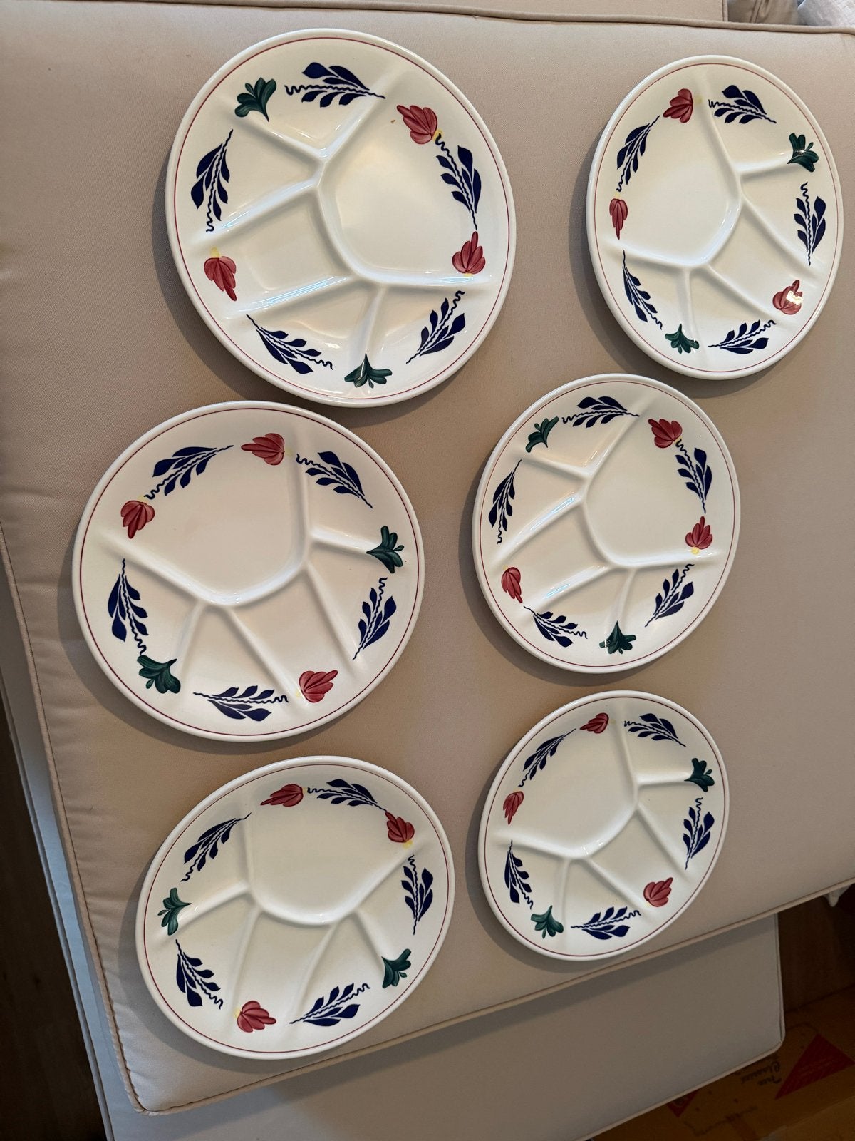 6 Boerenbont fondue/gourmet borden, 23 cm doorsnede, Ophalen, Keramiek, Landelijk/Boerenbont, Zo goed als nieuw