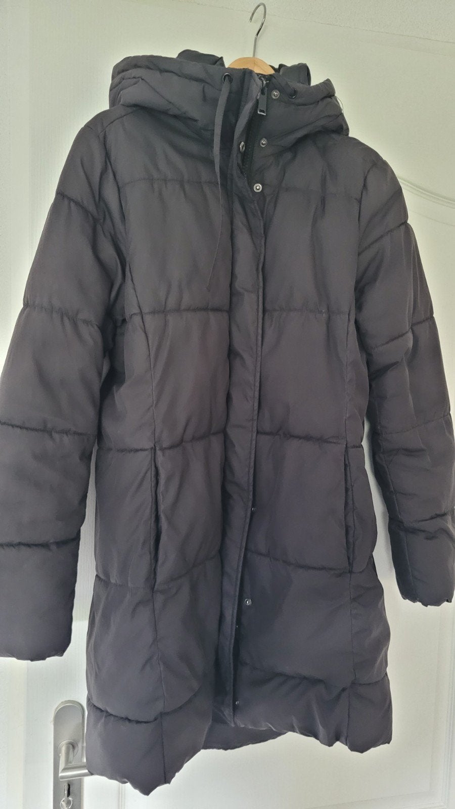 H&M Halflange Zwarte Pufferjas Maat S, H&M, Zwart, Ophalen of Verzenden, Zo goed als nieuw