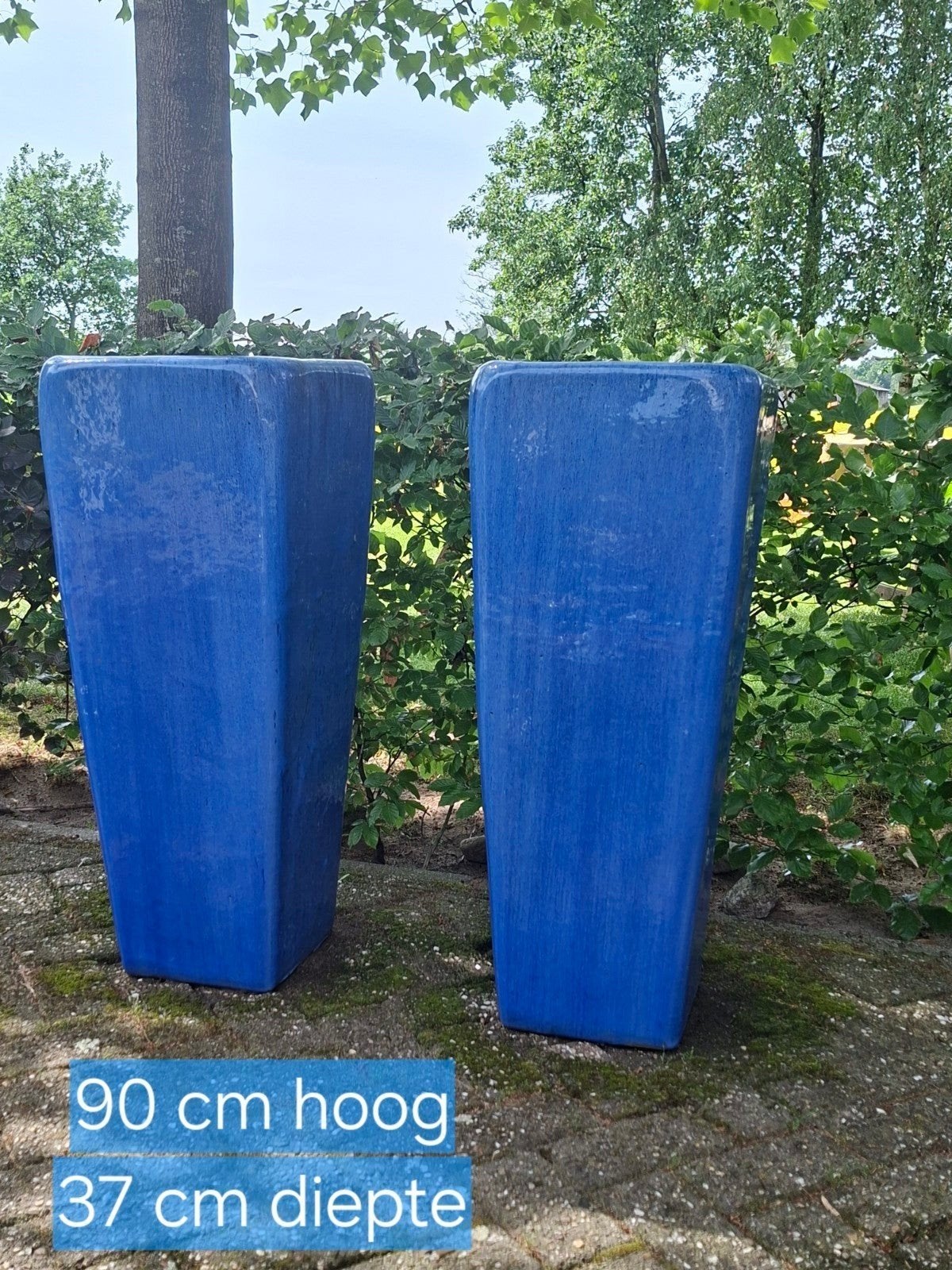 Grote blauwe geglazuurde potten, Tuin en Terras, Ophalen, Rond, Steen, Tuin
