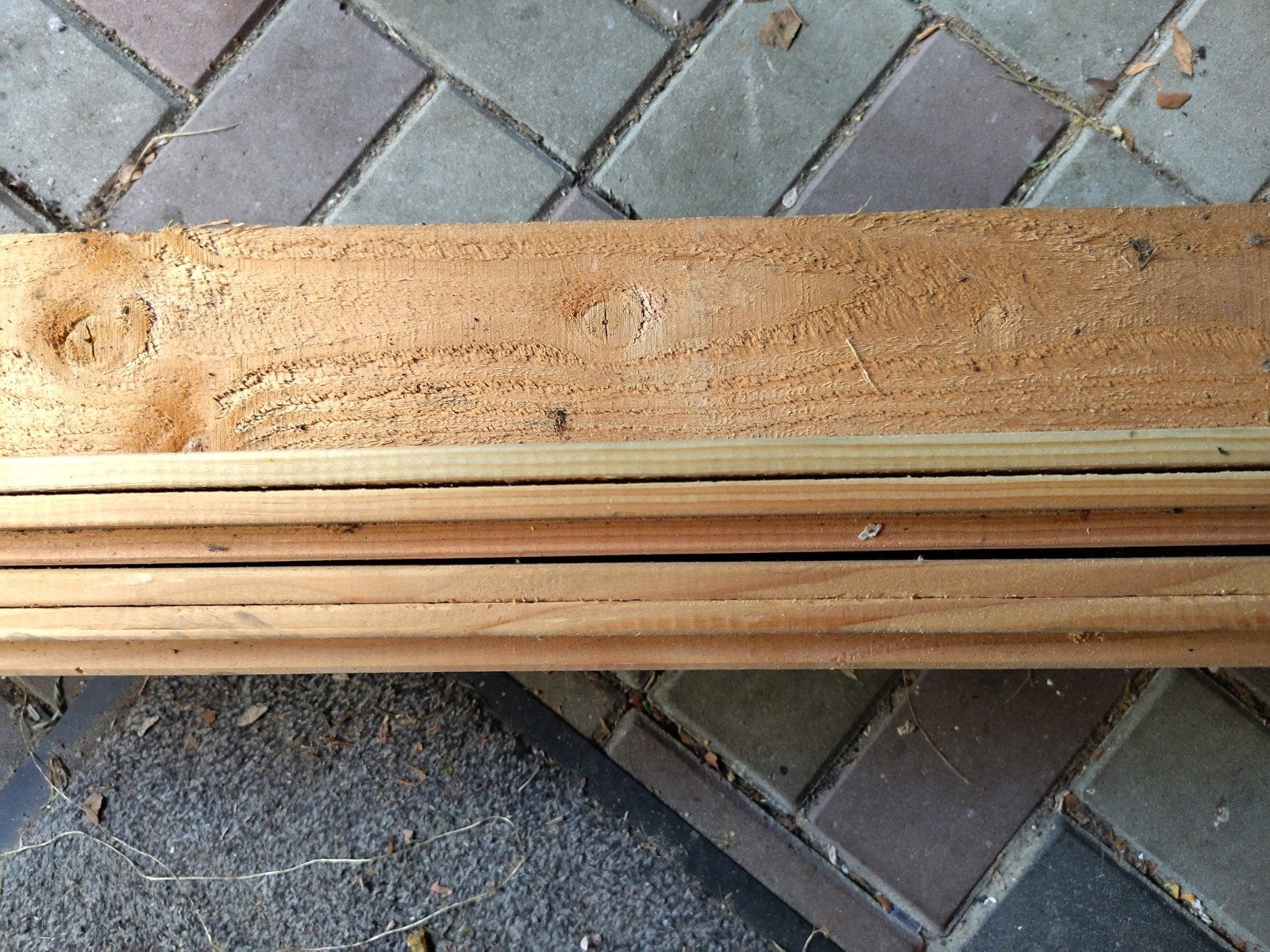 Douglas balk 10x10 en 4 rabatdelen 17,5. Lengte 3 m, Ophalen, Balk, Overige houtsoorten, 50 mm of meer