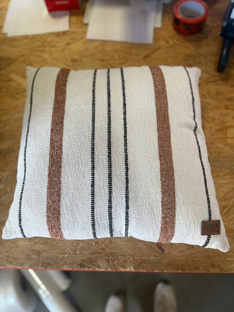 Kussen gestreept gerecycled katoen 30x50x9cm, Overige merken, Verzenden, Beige, Vierkant