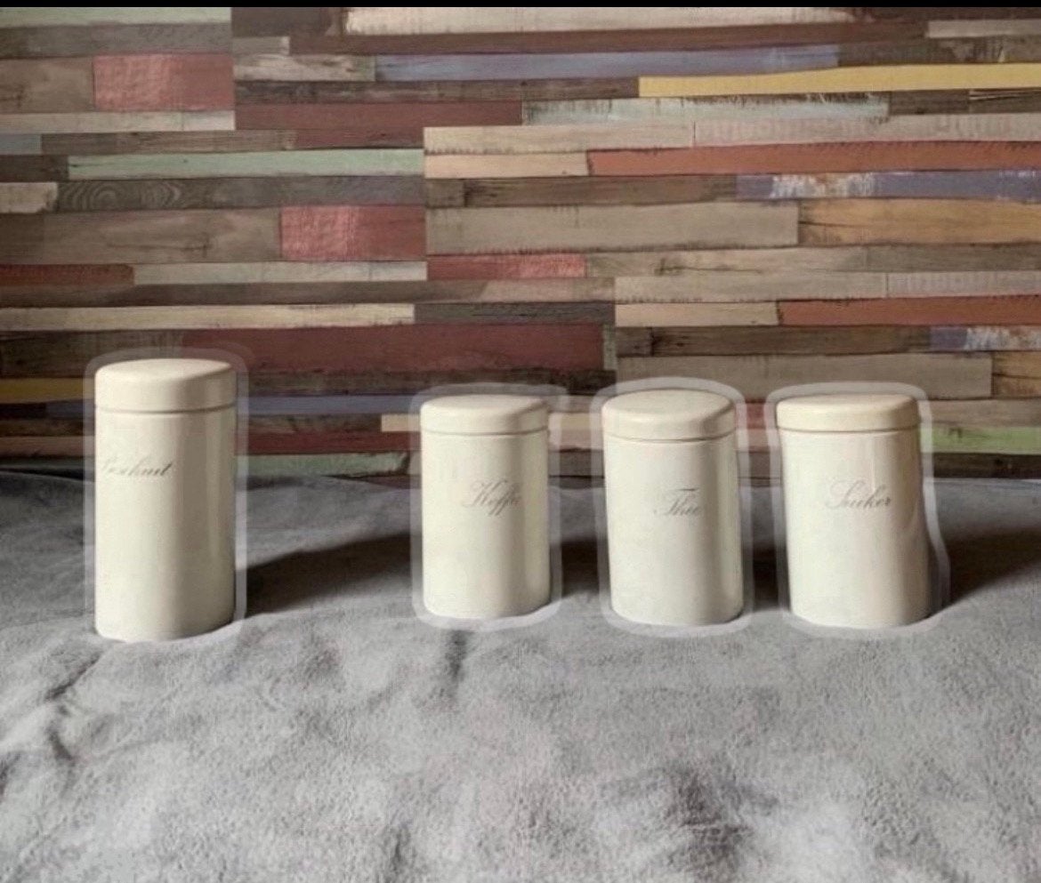 Brabantia witte bbedchuit pot en 3 voorraad potten., Huis en Inrichting, Keuken | Potten en Pannen, Overige materialen, Gebruikt