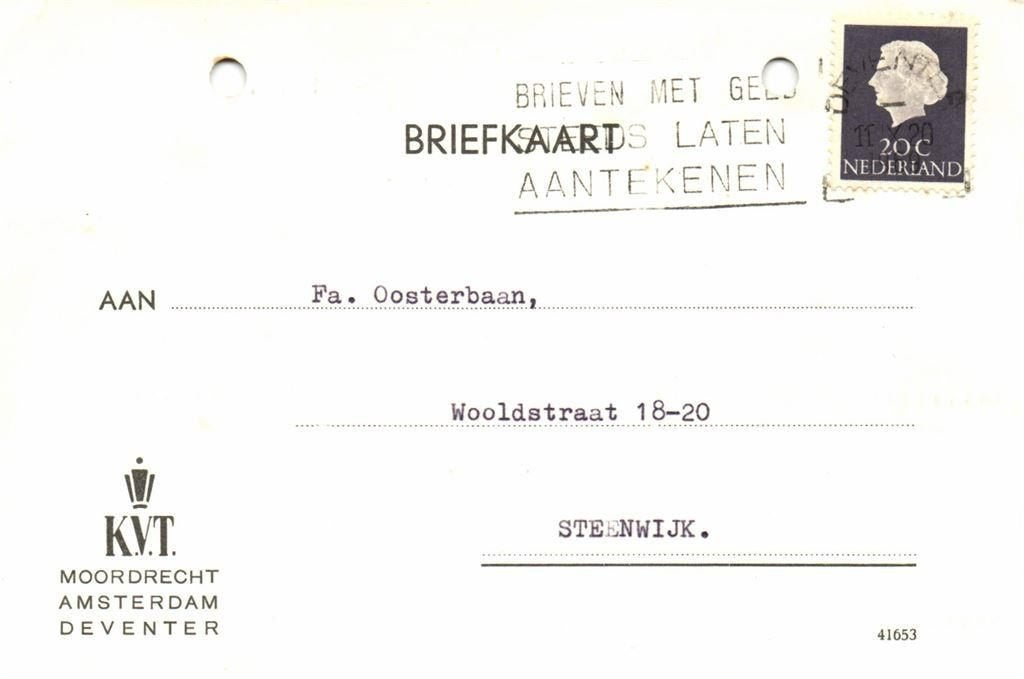 K.V.T., Moordrecht Amsterdam Deventer - 09.1969 - briefkaart, Ophalen of Verzenden, Briefkaart