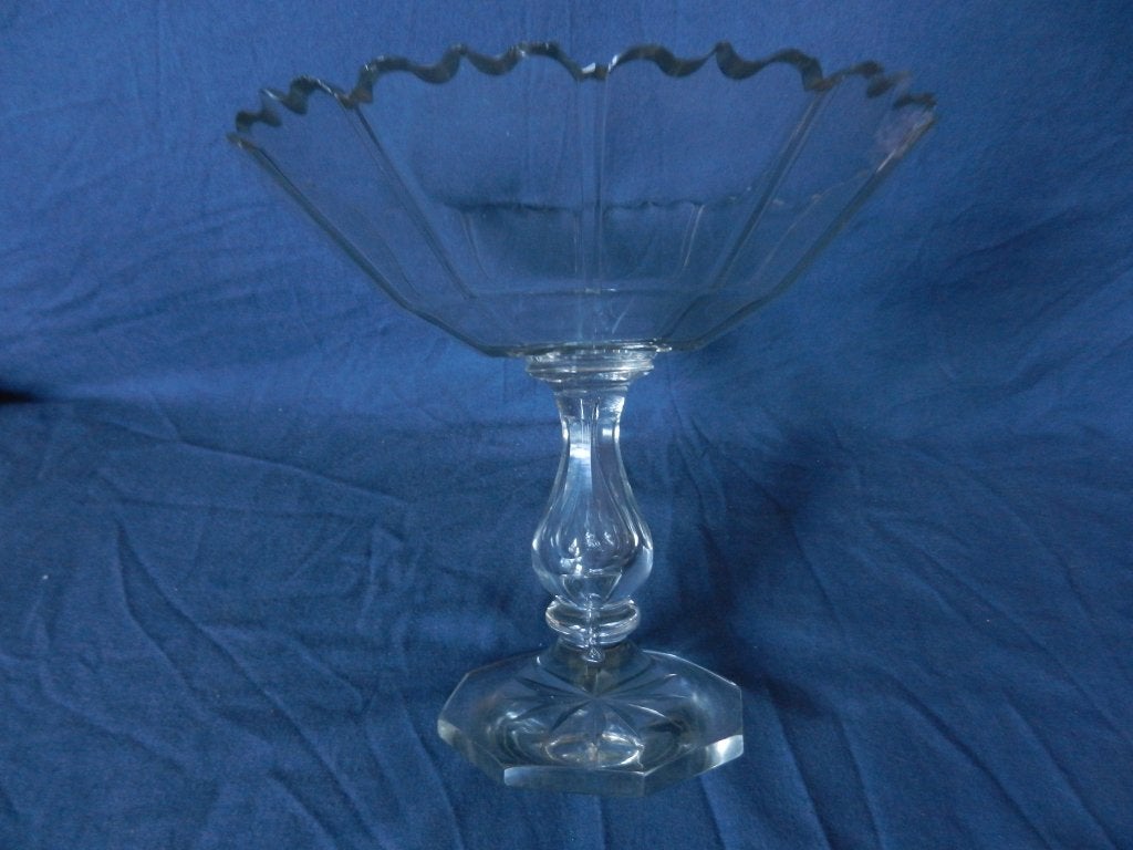 Fraai geslepen glazen schaal op voet / tazza Holland ca 1890, Antiek en Kunst, Antiek | Glas en Kristal, Ophalen of Verzenden