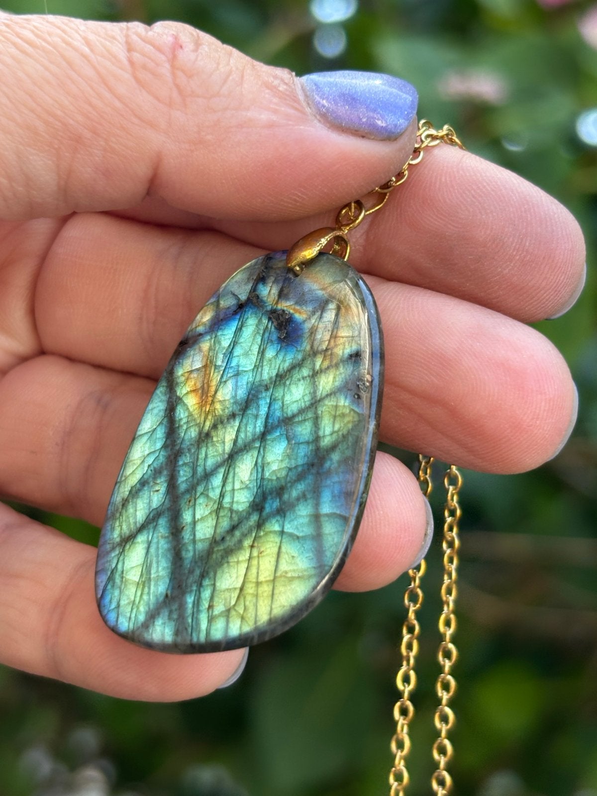 Handgemaakte Labradoriet Edelsteen Ketting RVS, Sieraden, Tassen en Uiterlijk, Kettingen, Overige kleuren, Nieuw, Ophalen of Verzenden