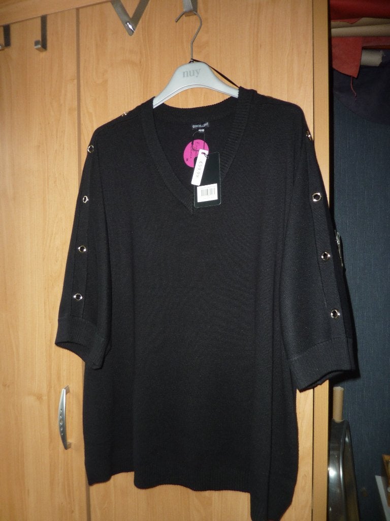 Exxcellent zwarte aparte trui driekwart mouw mt 46, Ophalen of Verzenden, Zo goed als nieuw, Maat 46/48 (XL) of groter, Zwart