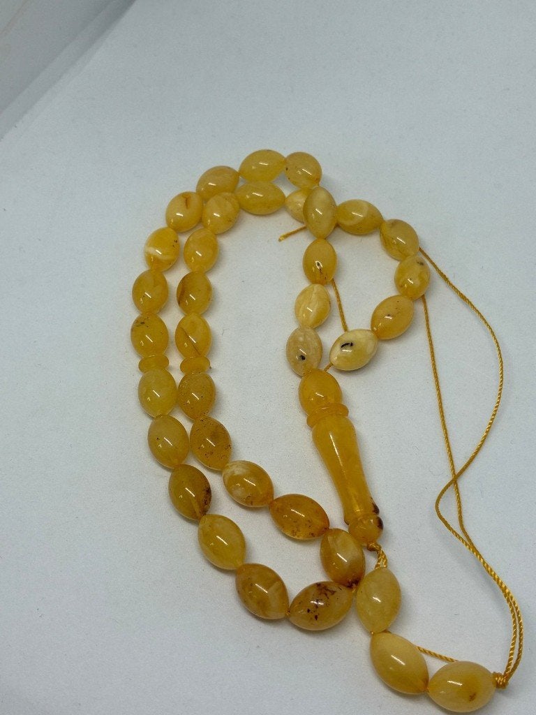 Natuurlijke Echte Amber Tasbih / Misbaḥah / Subḥah, Ophalen of Verzenden, Zilver, Ring