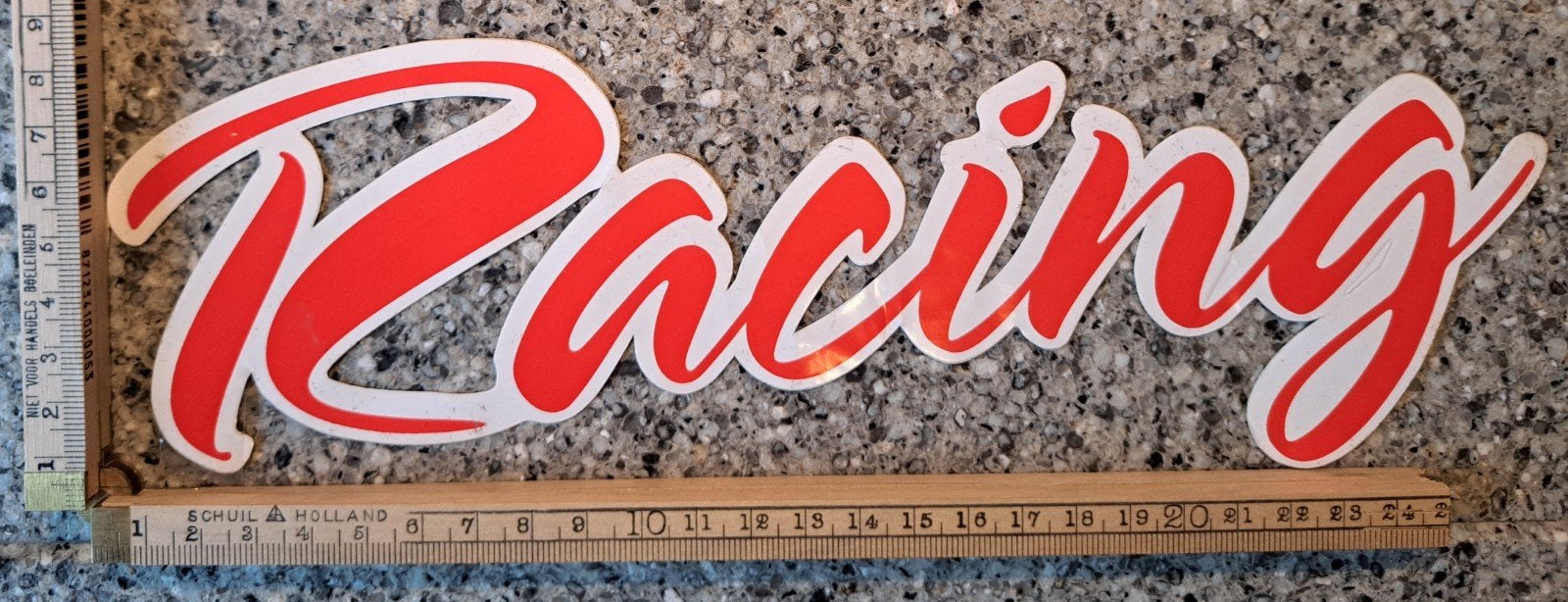 Prachtige rode vintage sticker RACING autosticker autotuning, Verzamelen, Ophalen of Verzenden, Zo goed als nieuw, Auto of Motor