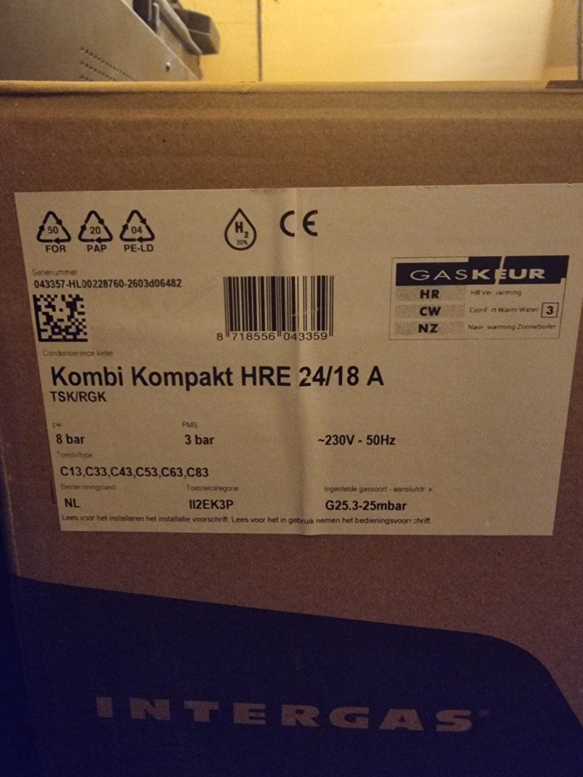 Intergas Kompakt HRE 24/18 A CV-ketel, Ophalen, Hoog rendement (Hr), Cv-ketel of Combi-ketel, Nieuw