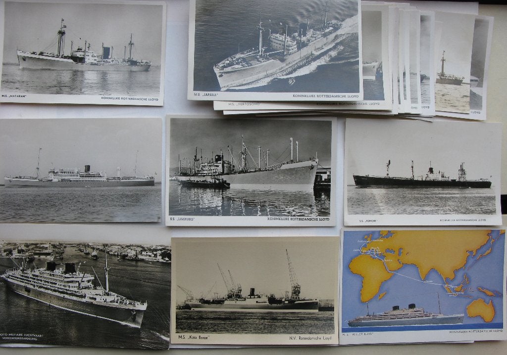 22 Kaarten met schepen van de Koninklijke Rotterdamse Lloyd, Ophalen of Verzenden, Voor 1920, Voertuig