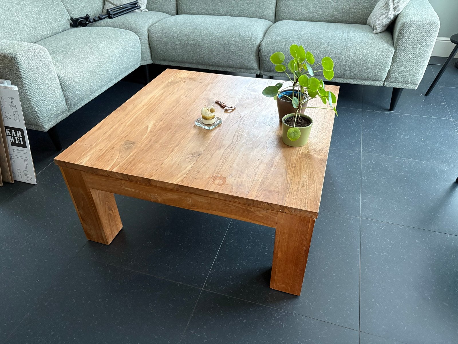 Teakhouten salontafel, Ophalen, Gebruikt, 100 tot 150 cm, 50 tot 100 cm