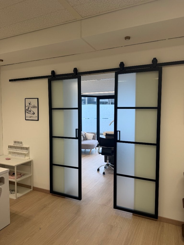 Glas in lood schuif deur, Ophalen, 120 cm of meer, Binnendeur, 200 tot 215 cm