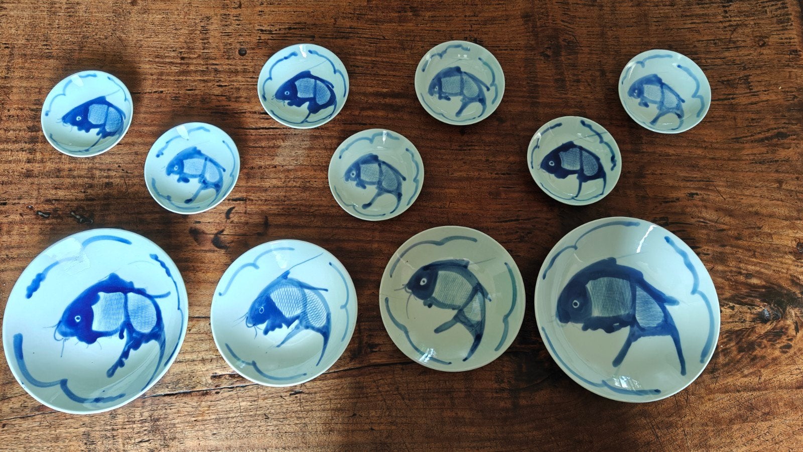 Vintage 11 delige set Chinese Koi Karper borden., Ophalen of Verzenden