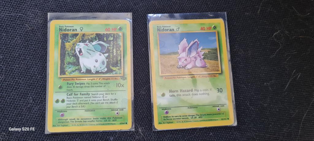 Pokémon Nidoran (vrouwelijk) en Nidoran (mannelijk) kaarten, Ophalen of Verzenden, Gebruikt, Meerdere kaarten