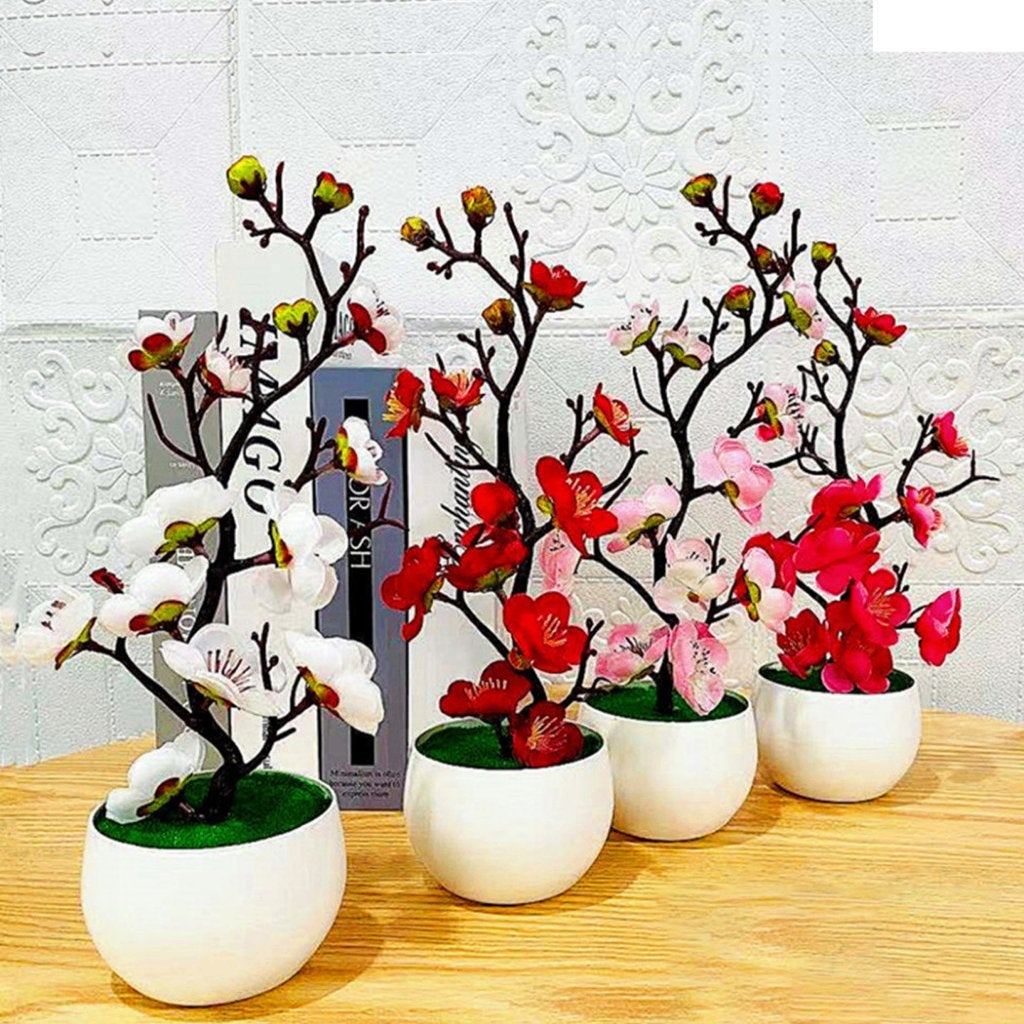 Kunst Bonsai Pruim Inclusief Pot / Kunstbloem Kunstplant, Verzenden, Nieuw, Kunstplant