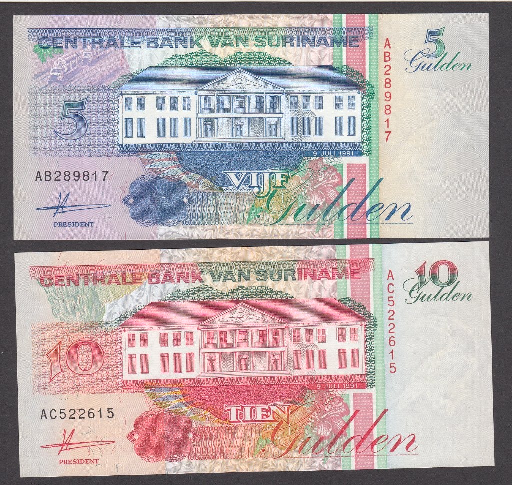 Suriname - cpl set uitgifte 9 juli 1991 5-500 gulden - UNC, Ophalen of Verzenden, Zuid-Amerika, Setje