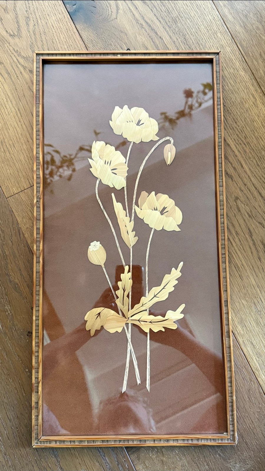 Vintage houten wanddecoratie met bloemenmotief, Ophalen, Gebruikt, Schilderij, Vintage