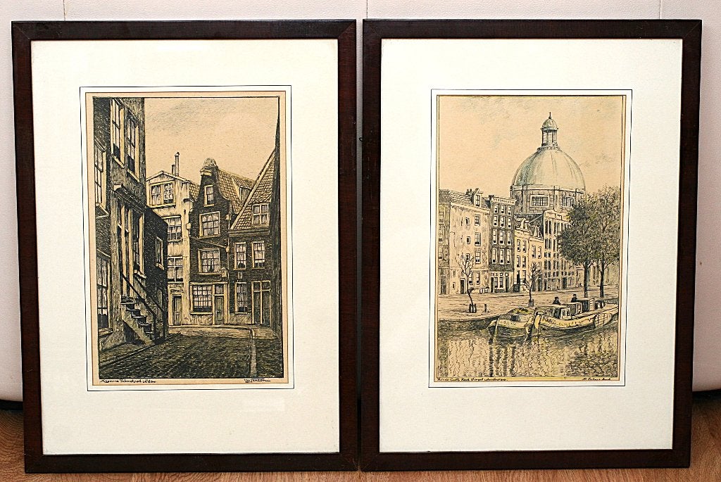Etsen Amsterdam van Santen / H. Estgerbuh, Antiek en Kunst, Kunst | Etsen en Gravures, Ets, Stadsgezicht, Ophalen of Verzenden