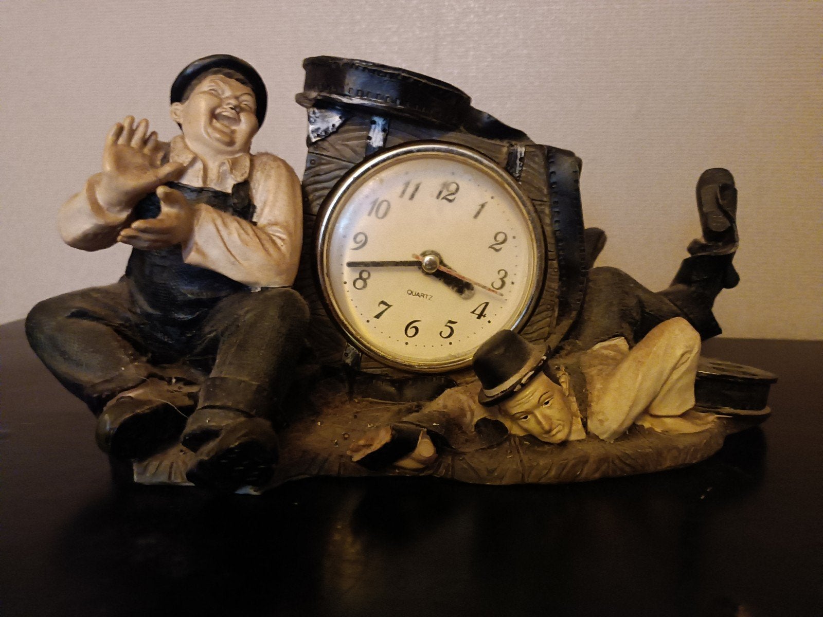 Vintage Laurel & Hardy klok - Decoratief beeld, Antiek en Kunst, Ophalen of Verzenden