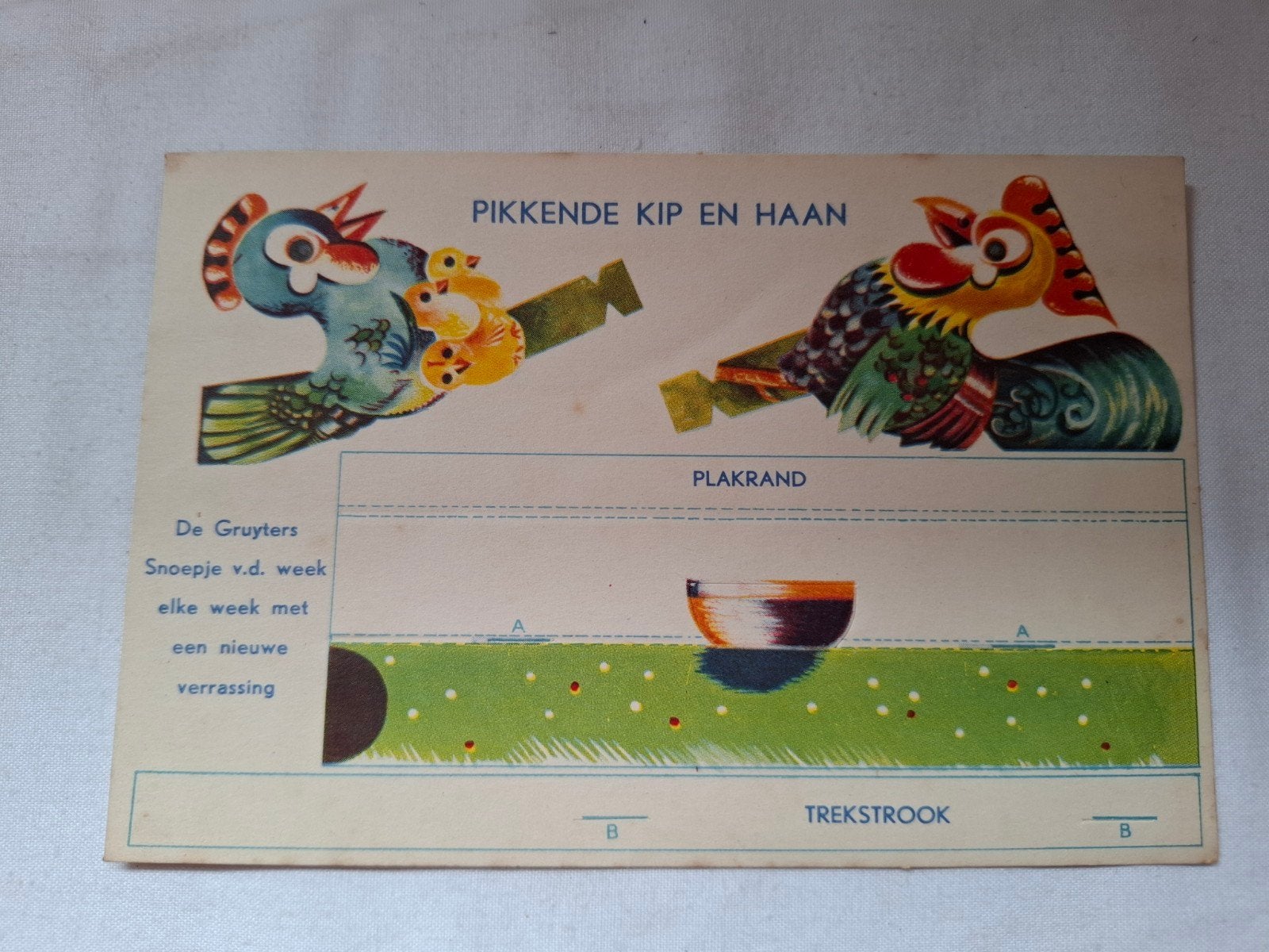 De Gruyter's snoepje van de week pikkende kip en haan, Verzamelen, Merken en Reclamevoorwerpen, Ophalen of Verzenden, Zo goed als nieuw