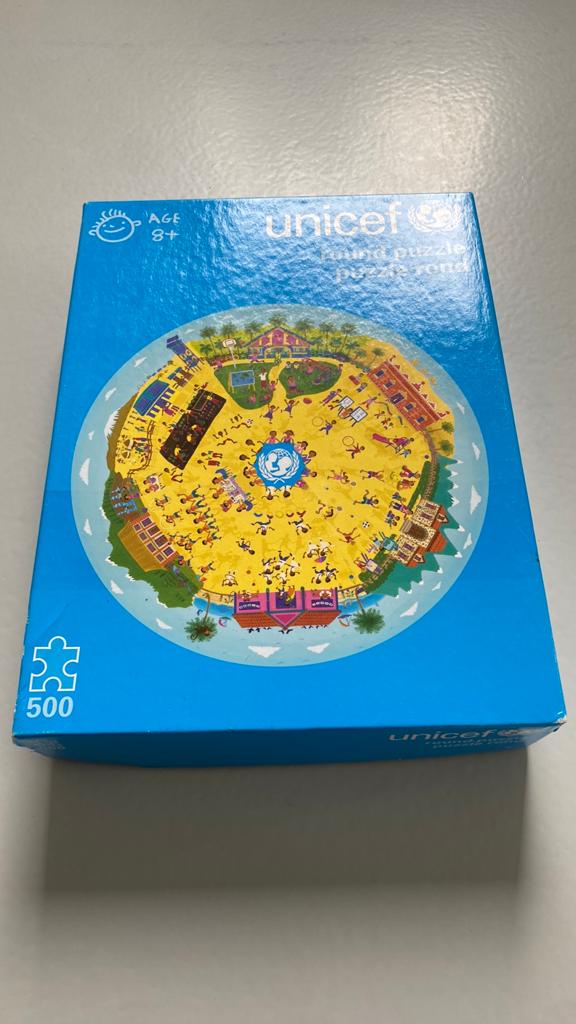 Unicef ronde puzzel, Hobby en Vrije tijd, Denksport en Puzzels, Ophalen of Verzenden, 500 t/m 1500 stukjes, Zo goed als nieuw