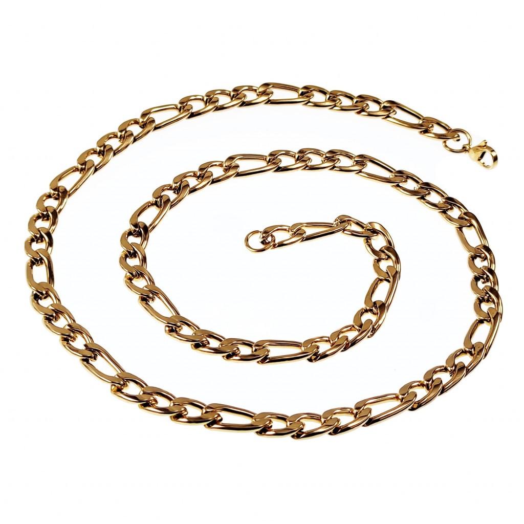 60cm x 8mm Figaro Ketting Dames Heren Stalen Goudkleur Schak, Overige materialen, Birgitta-Gracht 33, 6465 EL Kerkrade, Nederland
