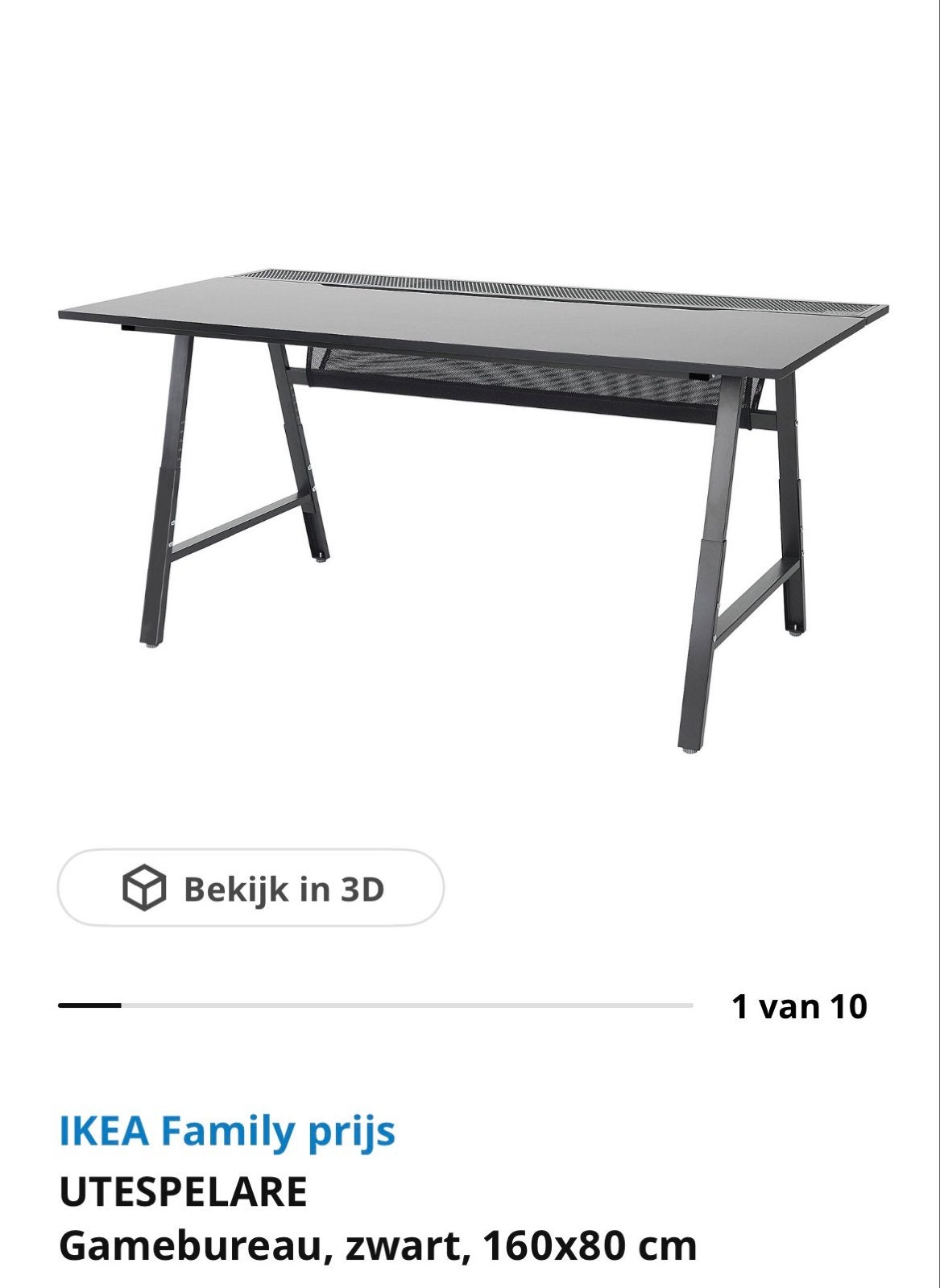 IKEA UTESPELARE Gamebureau, zwart, 160x80 cm, Huis en Inrichting, Bureaus, Ophalen, Zwart, Gebruikt, IKEA