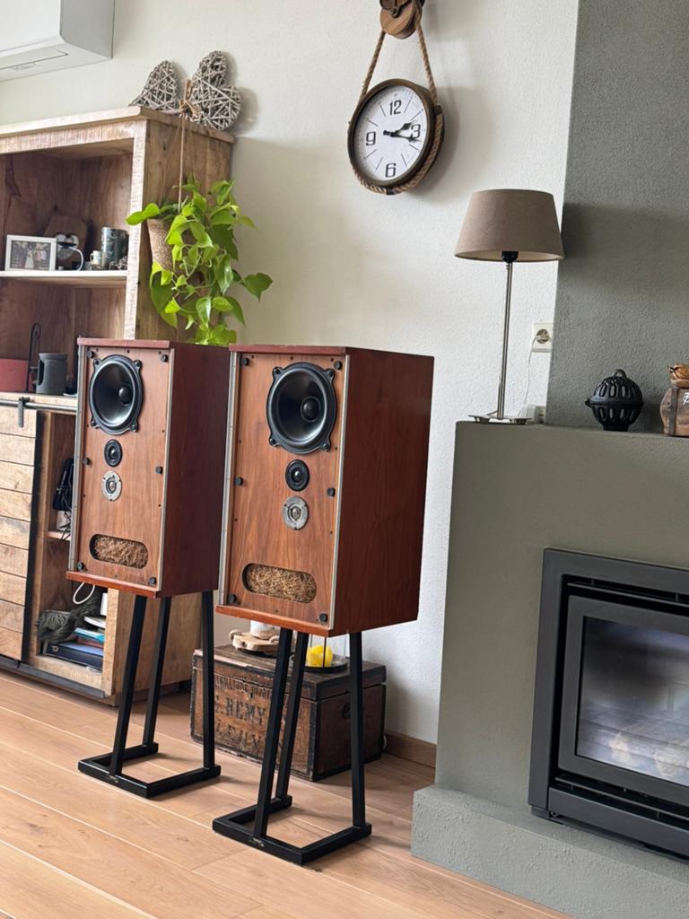 B&W Bowers & Wilkins DM-2A luidsprekers - vintage classics, Gebruikt, 60 tot 120 watt, Front, Rear of Stereo speakers, Ophalen