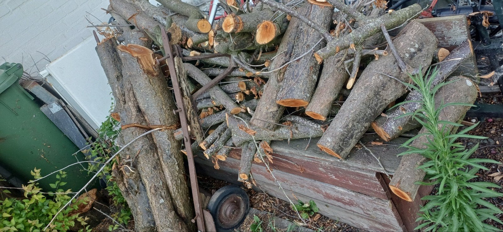 Heerlijk geurend fruitbomenhout, ca. 2/3 kuub,, Tuin en Terras, Haardhout, Minder dan 3 m³, Ophalen, Overige houtsoorten, Blokken