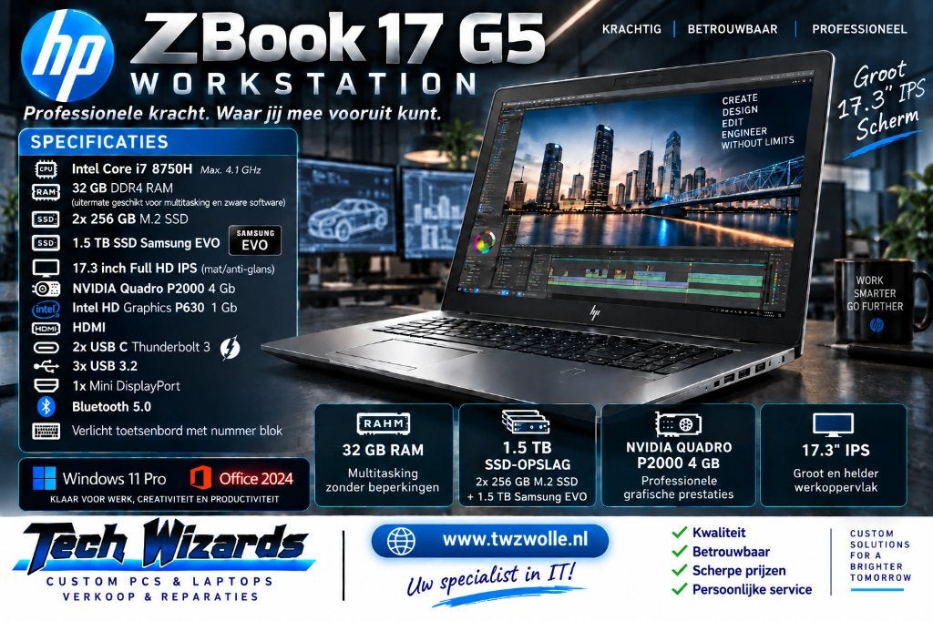 Hi Tech HP Zbook 17 G5 +32 GB +2x M2 SSD +1 Tb SSD +Garantie, Computers en Software, Met videokaart, 1.5 Tb, Intel® Core™ i7 