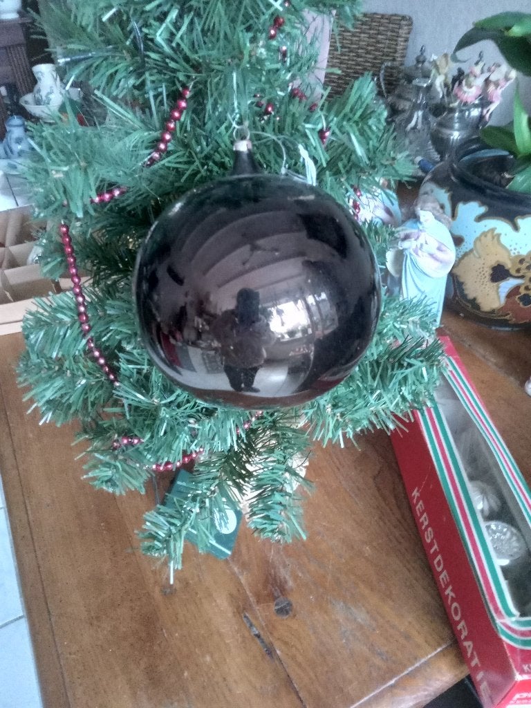 oude glazen kerstbal model dikke ronde bal, Diversen, Kerst, Ophalen of Verzenden, Gebruikt