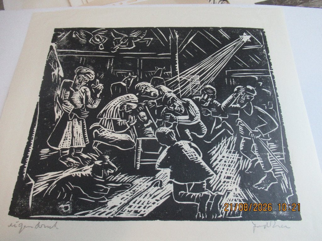 Jan van der Zee - Groninger Ploeg, Met tekst, Religie, Ophalen of Verzenden, Houtsnede