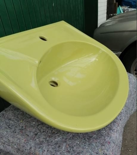 Vintage wastafel lavabo moosgrün Italy 70er, Doe-het-zelf en Verbouw, Sanitair, Ophalen, Zo goed als nieuw, Steen, Wastafel