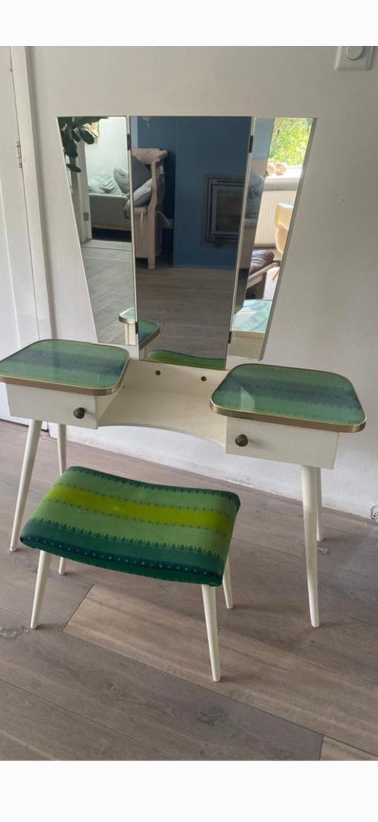 Deense vintage kaptafel met stoel, Ophalen, Gebruikt, 100 tot 150 cm, 100 tot 150 cm