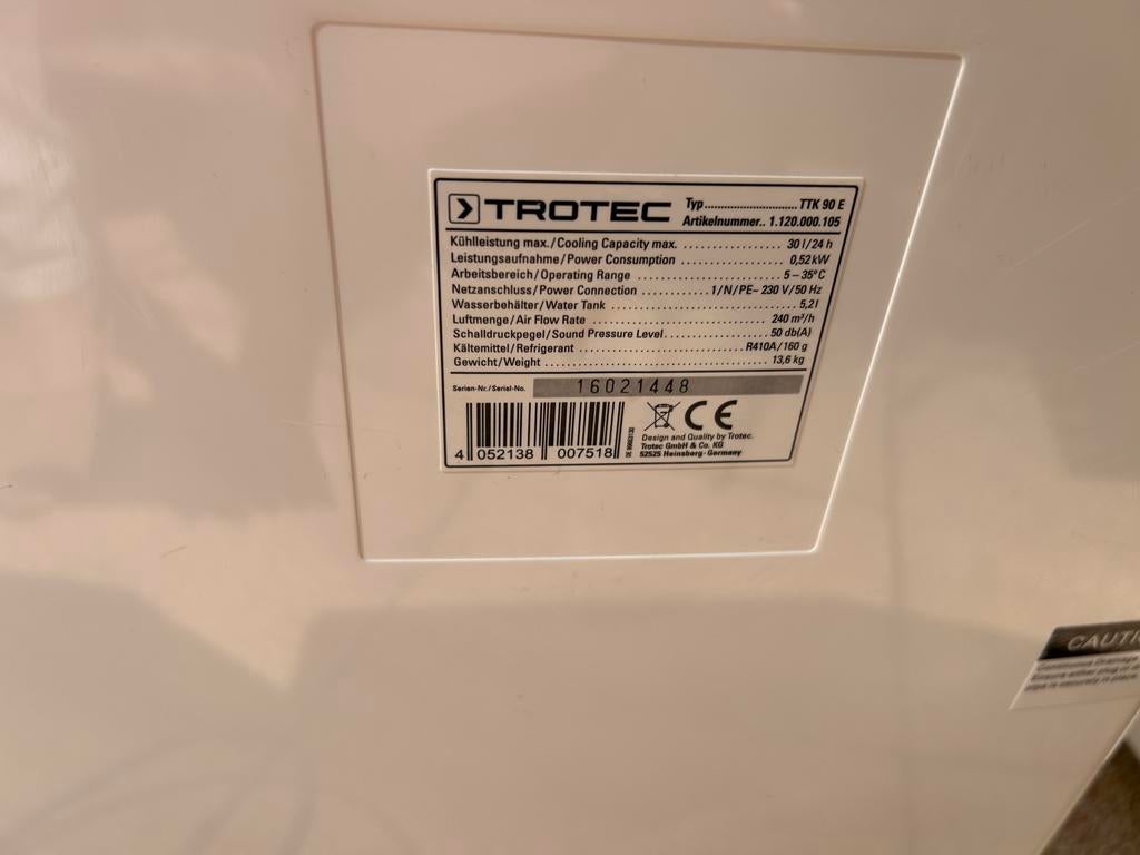 2x Trotec TTK 90 E Luchtdroger - 240m³/u, 5.2L tank, Ophalen, Gebruikt, Luchtontvochter