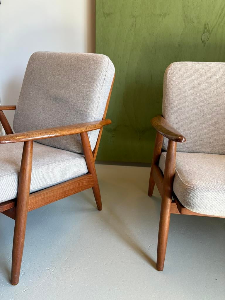 *setprijs*Deense MidCenturydesign fauteuils vintage teakhout, Huis en Inrichting, Fauteuils, Ophalen, Deens vintage design, 75 tot 100 cm