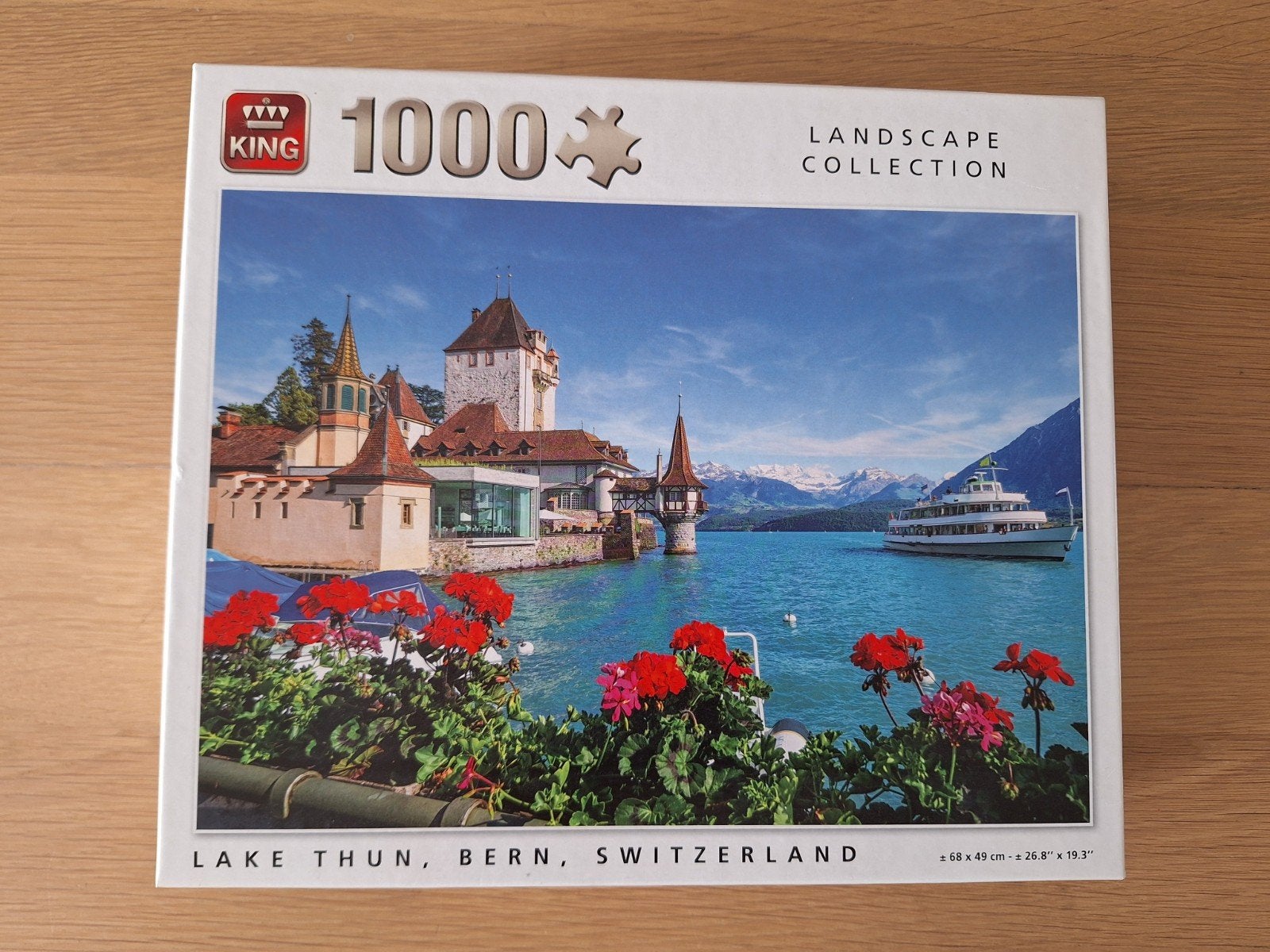 King, Lake Thun, Bern, Zwitserland puzzel 1000 stukjes, Ophalen of Verzenden, 500 t/m 1500 stukjes, Zo goed als nieuw, Legpuzzel