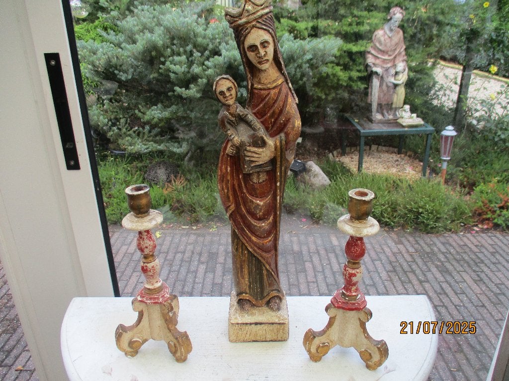 Te koop: Mariabeeld en kandelaars, Ophalen of Verzenden